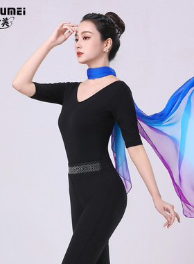 新款渐变彩色培训形体礼仪训练服丝巾模特走秀女舞蹈纱巾围巾气质