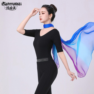 新款 渐变彩色培训形体礼仪训练服丝巾模特走秀女舞蹈纱巾围巾气质