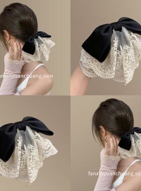 夹夹马尾蕾丝花边头饰高级感抓夹鲨鱼气质大号发卡韩国法式超复古