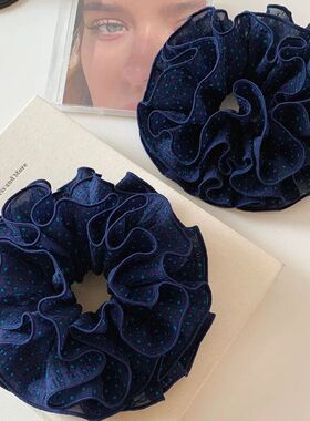 发绳发绳头发大肠低大号波点丸子头藏蓝色马尾韩系发圈皮筋女扎