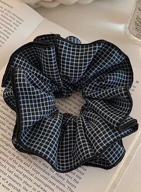 大肠氛围发绳森系马尾设计感复古发圈小众撞色多层格子黑色头绳