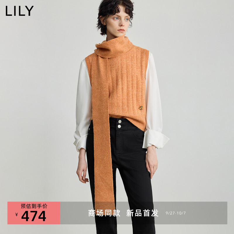 LILY羊毛混纺两穿含围巾针织马甲
