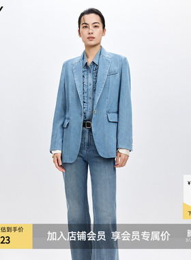 LILY2026春新款女装莱赛尔混纺复古廓形宽松休闲通勤蓝色西装外套