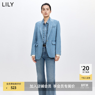 外套 莱赛尔混纺复古廓形宽松休闲通勤蓝色西装 LILY2026春新款 女装