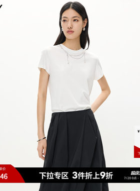 LILY莫代尔设计感混纺正肩短袖