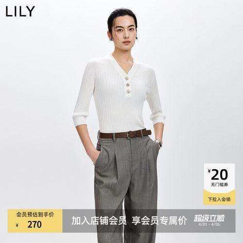 LILY莱赛尔七分袖混纺通勤针织衫