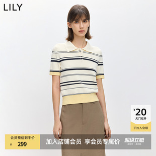 针织衫 毛衣女 时髦简约POLO领撞色条纹休闲通勤短袖 LILY2026春新款