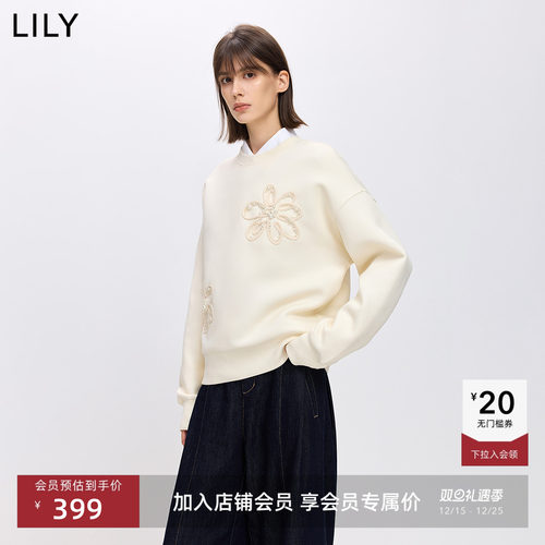 LILY时髦立体花朵宽松套头卫衣