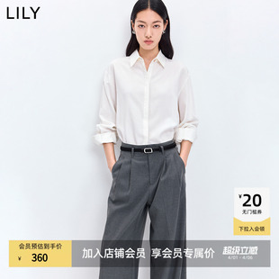 LILY2026春新款 莱赛尔亚麻简约花边翻领休闲长袖 白色衬衫 外套 女装