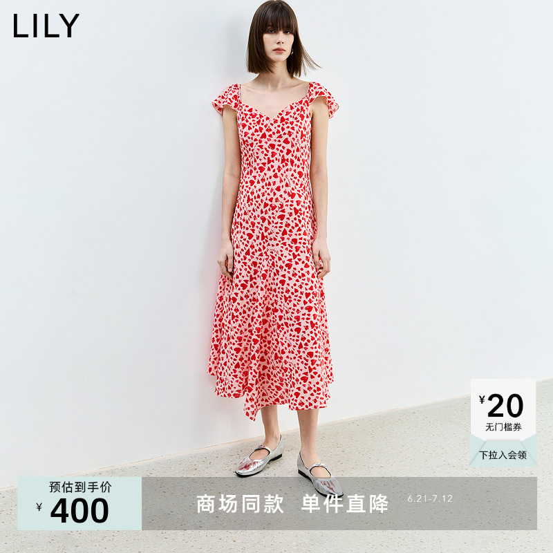 【宋茜同款】商场同款LILY2024夏款复古V领俏皮碎花裙茶歇连衣裙