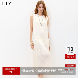 LILY2026秋新款女装法式垂感A字休闲气质通勤白色无袖圆领连衣裙