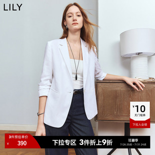 LILY2026夏新款莱赛尔亚麻混纺老钱风宽松休闲通勤白色西装外套女