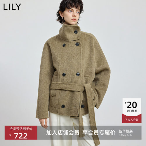 LILY女装新款腰带立领双面呢外套