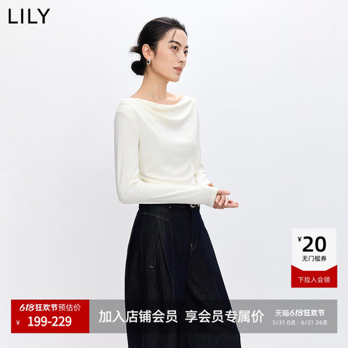 LILY通勤莱赛尔长袖女装醋酸T恤