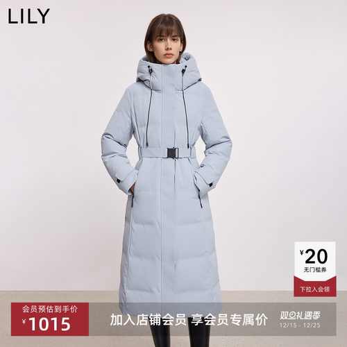 LILY立领鸭绒撞色收腰连帽羽绒服
