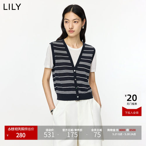 LILY莱赛尔混纺圆领假两件针织衫