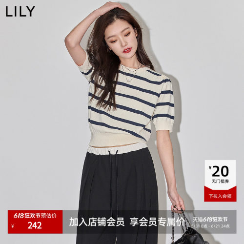 LILY通勤泡泡袖修身复古针织衫