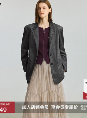 【商场同款】LILY2025秋新款格雷系平驳领商务通勤灰色西装女外套