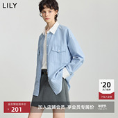 LILY2025冬新款 外套 衬衫 女装 复古撞色竖条纹气质百搭宽松通勤长袖