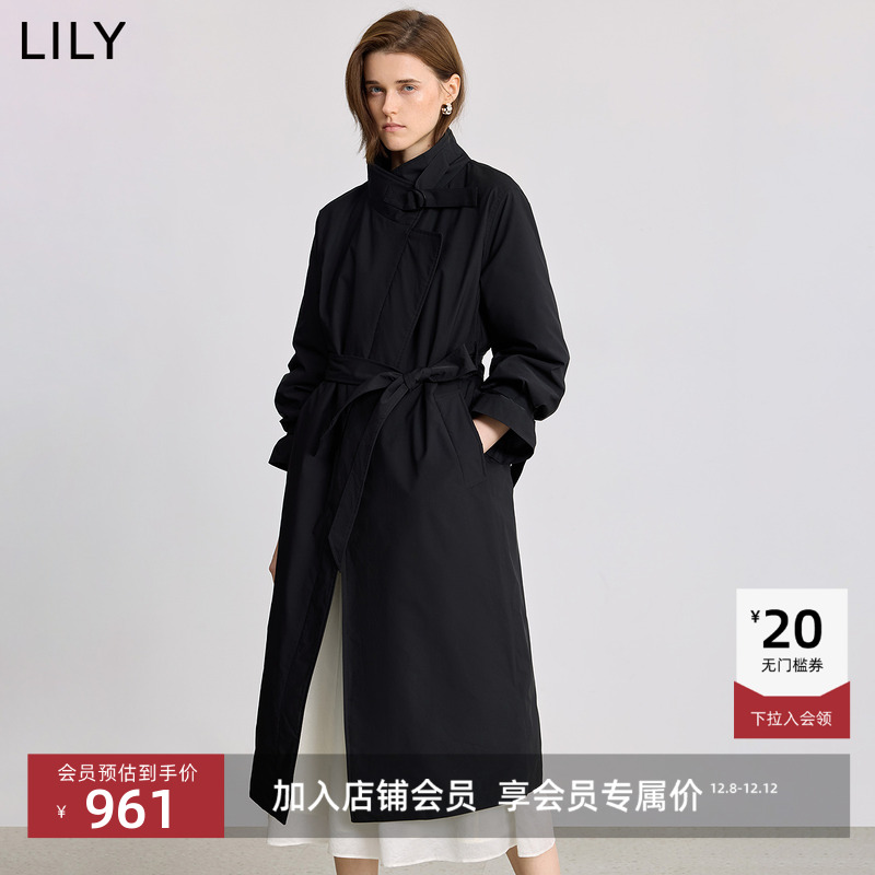 LILY通勤立领长款简约羽绒服外套