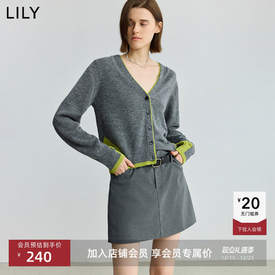 LILY羊毛混纺通勤撞色针织开衫