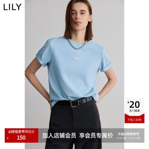 LILY通勤女上衣百搭圆领简约短袖