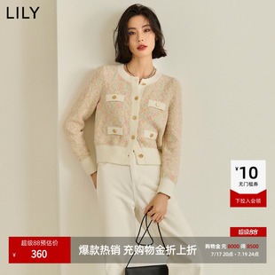 LILY2026春新款复古小香风修身气质通勤圆领针织开衫短外套女短款