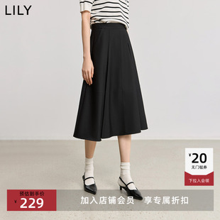 LILY2025新款 简约垂感休闲百搭职业通勤黑色A字半身裙女中长款