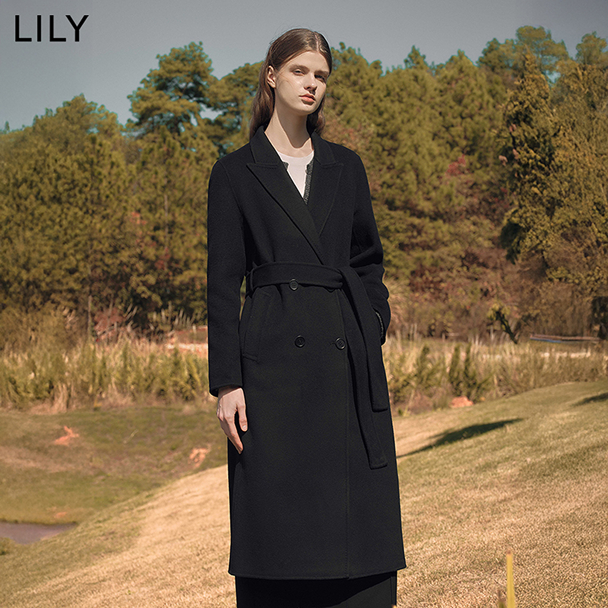 LILY美利奴长款新款双面毛呢外套