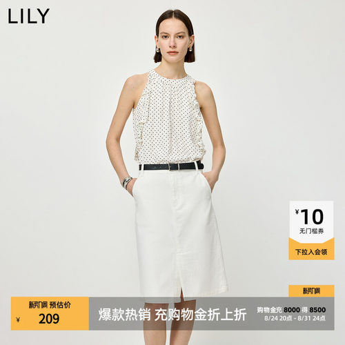 LILY通勤波点荷叶边挂脖雪纺衫