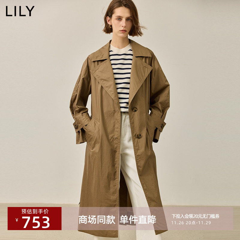 【商场同款】LILY2024秋新款双翻领油蜡感微光高级感风衣外套女款