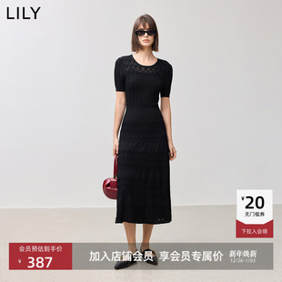 LILY时光小黑裙 浪漫蕾丝泡泡袖 商场同款 女装 连衣裙 2025新款