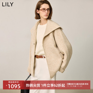 LILY2024冬新款 女装 学院风高智感大翻领斗篷式 通勤双面呢外套女款
