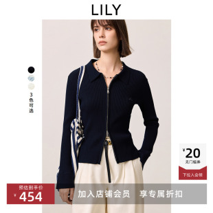针织开衫 LILY2025新款 修身 简约高端休闲翻领薄款 上衣外套 秋冬女装