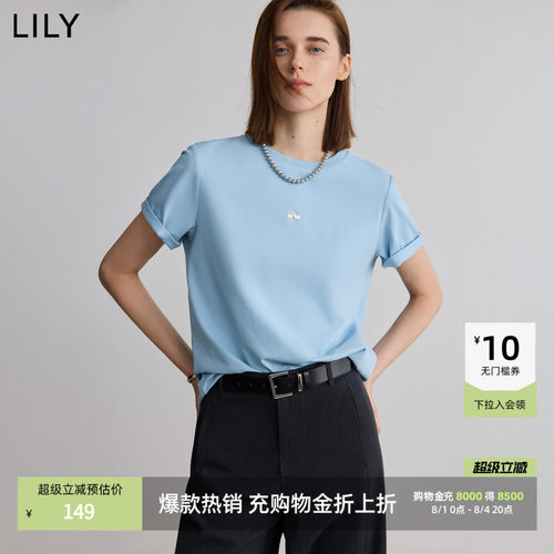 LILY通勤女上衣百搭圆领简约短袖