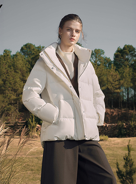 【法奢白金】通勤暖壳LILY连帽短鹅绒服女2025冬新款显瘦羽绒外套