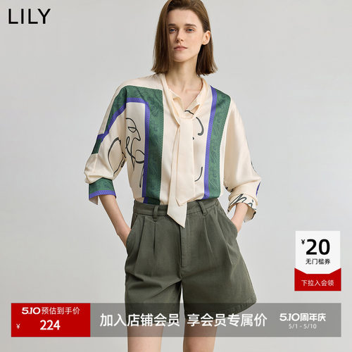 LILY复古飘带女装印花外套衬衫