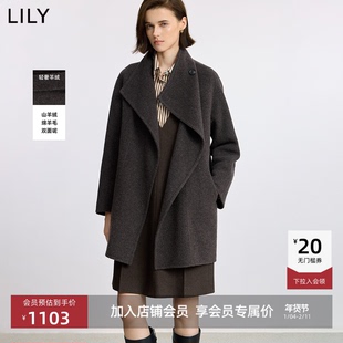 LILY2025冬新款女装羊毛羊绒混纺老钱风收腰双面呢毛呢外套小个子