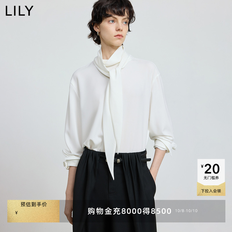 LILY通勤飘带法式静奢套头雪纺衫