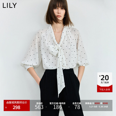 LILY通勤七分袖法式波点雪纺衫