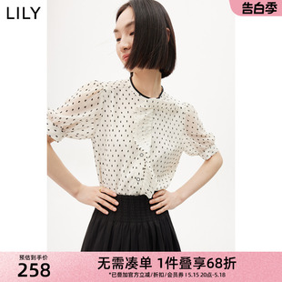 别致洋气褶皱复古时髦波点不对称宽松透气衬衫 女装 LILY夏新款