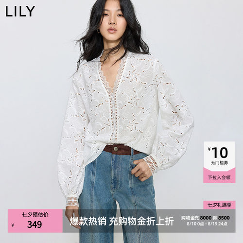 LILY法式镂空通勤蕾丝纯棉套头衫