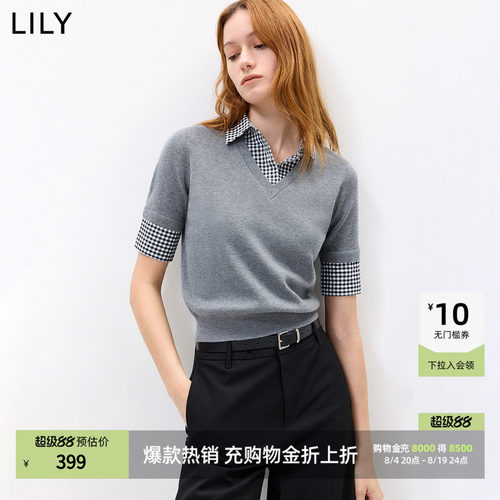 LILY通勤假两件翻领套头针织衫
