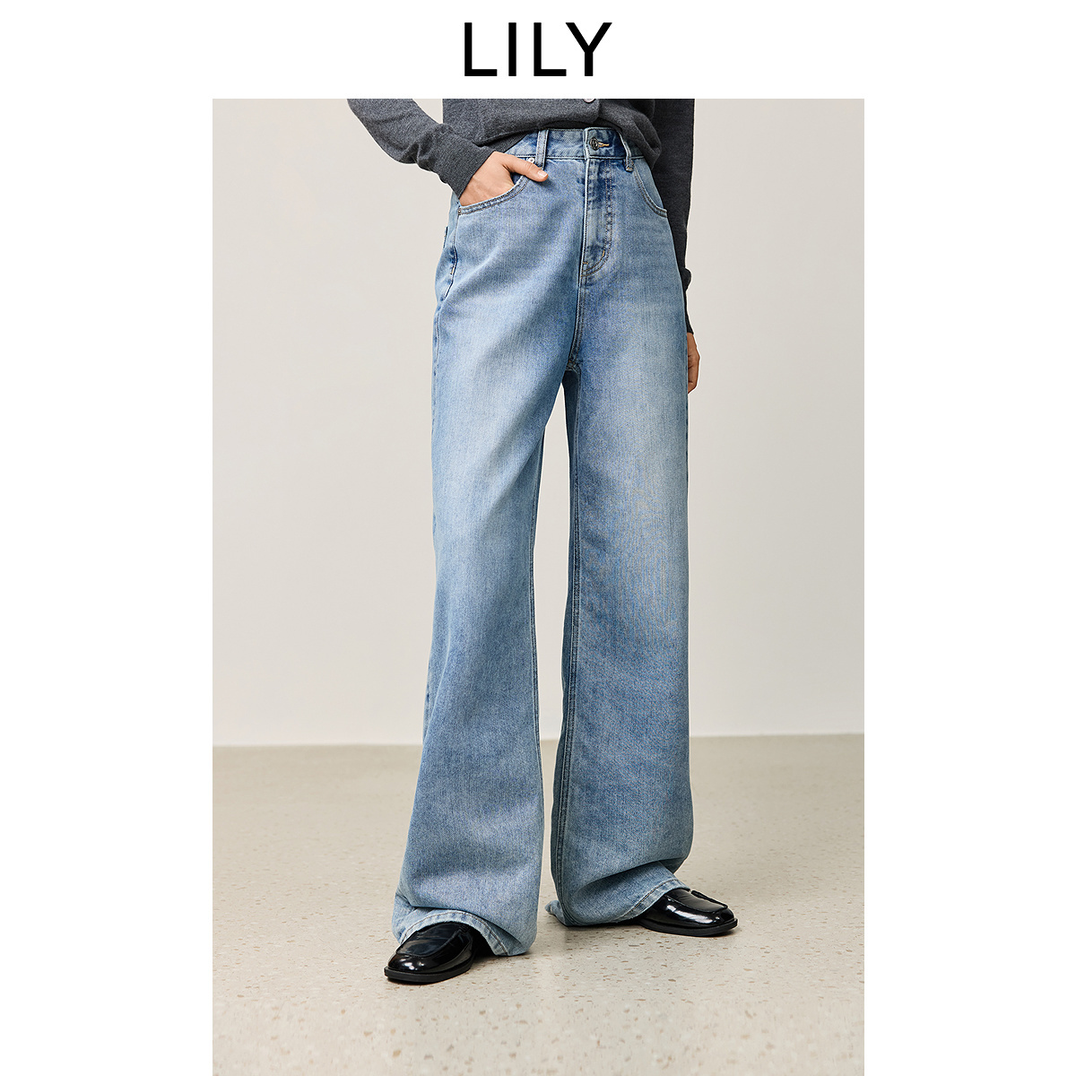 【商场同款】LILY2024冬新款女装银色闪丝光泽感水洗直筒裤牛仔裤