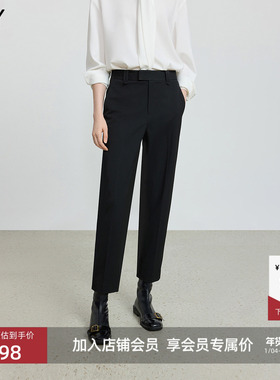 LILY2025冬新气质商务通勤松紧高腰加绒九分黑色锥形休闲西装裤女