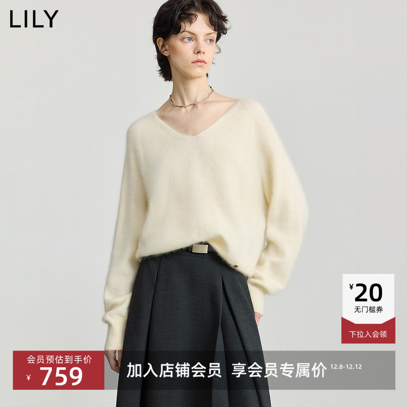 LILY羊毛短款V领套头针织衫