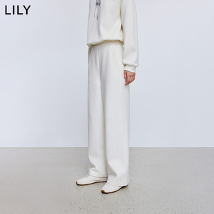 LILY2025冬新款极简风宽松通勤百搭显瘦奶白色直筒裤休闲裤女长裤