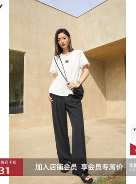 LILY夏新款女装通勤黑色高腰显瘦直筒垂感西装裤轻薄阔腿休闲长裤