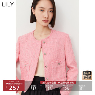 复古小香风通勤款 女装 LILY2024新款 气质粉色短外套 商场同款