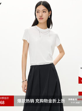 LILY莫代尔设计感混纺正肩短袖